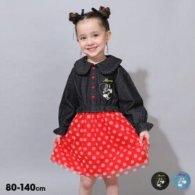 NEW ディズニー デニムシャツ ドッキングワンピース 0768K 綿100％ ベビードール BABYDOLL 子供服 ベビー キッズ 女の子 DISNEY ミニー 長袖 コスプレ コスチューム