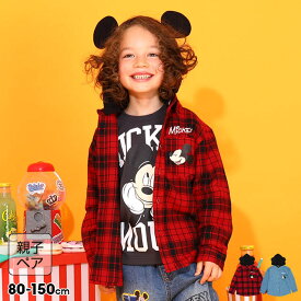 【S20】 親子お揃い ディズニー 長袖 シャツ 9694K フード取り外し可能 ベビードール BABYDOLL 子供服 ベビー キッズ 男の子 女の子 DISNEY ミッキー デニムシャツ チェックシャツ コスプレ コスチューム クリスマス