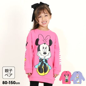 【S30】 親子お揃い ディズニー BIGフェイス チュニック丈 ワンピース 0026K ベビードール BABYDOLL 子供服 ベビー キッズ 女の子 DISNEY 長袖トレーナー ミニー デイジー