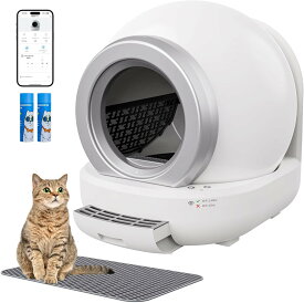 【全品P5倍x10％OFFクーポン配布x3/27迄】Alebert 猫トイレ 自動トイレ オシッコが漏れない 高性能 スマホ管理 自動清掃 センサー付き 定期清掃 トイレ消臭 掃除簡単 お留守番対策 専用APP IOS/Android対応 日本語説明書付き 65L ホワイト