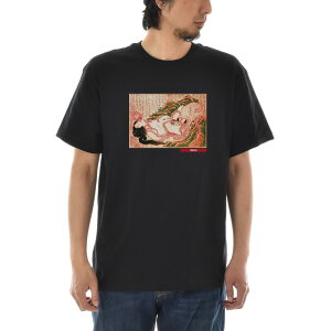 【半袖 アートTシャツ】葛飾北斎 Tシャツ 蛸と海女 浮世絵 ライフ イズ アート 半袖 ショートスリーブ SS S/S メンズ レディース 大きいサイズ ビックサイズ おしゃれ 絵画 名画 ティーシャツ S