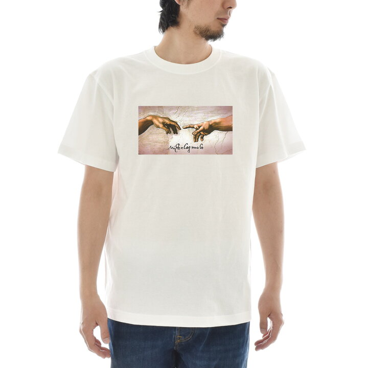 楽天市場 組合せ自由2点以上でお得なクーポン アートtシャツ ミケランジェロ ブオナローティ Tシャツ アダムの創造 フォーカス Life Is Art ライフ イズ アート 半袖 Ss S S メンズ レディース 大きいサイズ ビック おしゃれ 絵画 名画 ティーシャツ ホワイト 白
