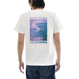フォトTシャツ Tシャツ ヴェニス ビーチ ベニス カリフォルニア 半袖Tシャツ メンズ レディース 大きいサイズ ビック 写真 バックプリント おしゃれ 波 海 ティーシャツ 風景 ホワイト 白 S M L XL 3L 4L ブランド JUST ジャスト