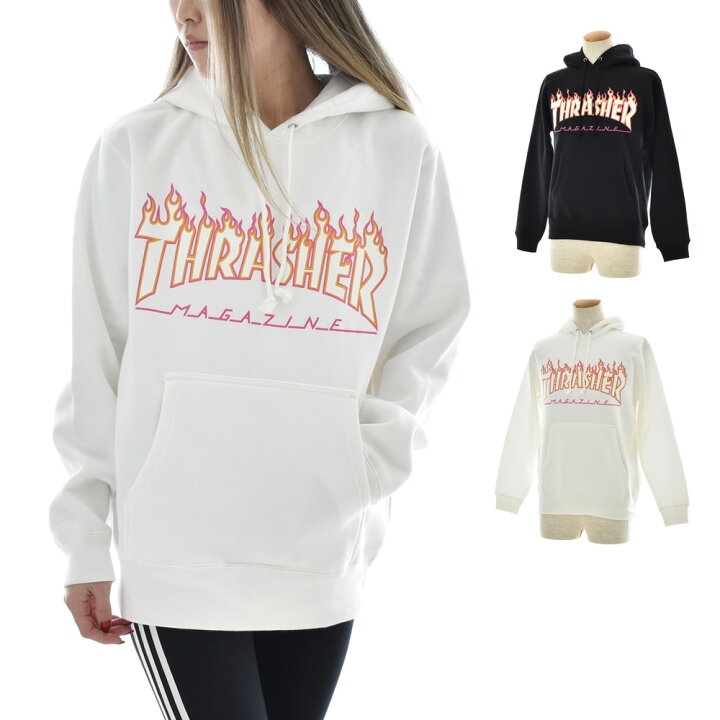 楽天市場 2点以上購入でお得なクーポン 5 Offセール スラッシャー Thrasher パーカー ロゴ ピンク アウトライン フレイムロゴ フーディー スウェット プルオーバー 長袖 裏起毛 メンズ レディース フレイム 炎 ブラック 黒 ホワイト 白 Th スラッシャー