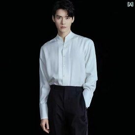 メンズ シャツ 無地 爽やか きれいめ メンズ 長袖 春 フォーマルウェア ホワイト シャツ スタンドカラー チャイナ風 襟なし ビジネス ラウンド カラー ワークウェア メンズ ホワイト シャツ