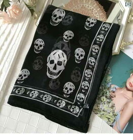 プレゼント オシャレ バッグ カバン 女性用 黒と 白の スカル シルクスカーフ の カール した ゴースト ヘッド マルベリー シルクの 大きい 正方形の スカーフ ガーゼ ショール