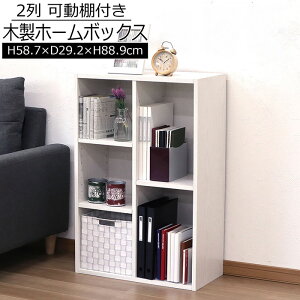 カラーボックス A4対応 2列 収納ラック シェルフ 本棚 書棚 オープンラック ホワイト白 木目調 可動棚付き 仕切り収納 A4対応 スリム 薄型 幅58.7 奥行29.2 高さ88.9cm 北欧風 おしゃれ 省スペー