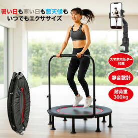 STEEZY トランポリン 室内 手すり スマホホルダー付 国内企画 静音 8本脚 耐荷重300kg 子供 大人 室内 折りたたみ 高さ調整可能 スプリング スポーツ 省スペース コンパクト収納 組み立て式 102cm 40インチ 【商品ページ内使用イメージ動画有】