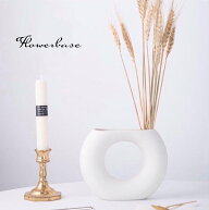 フラワーベース 北欧 花瓶 おしゃれ 一輪刺し 花 造花 ホワイト インテリア 丸型 花びん 陶器 花器 ポッ…