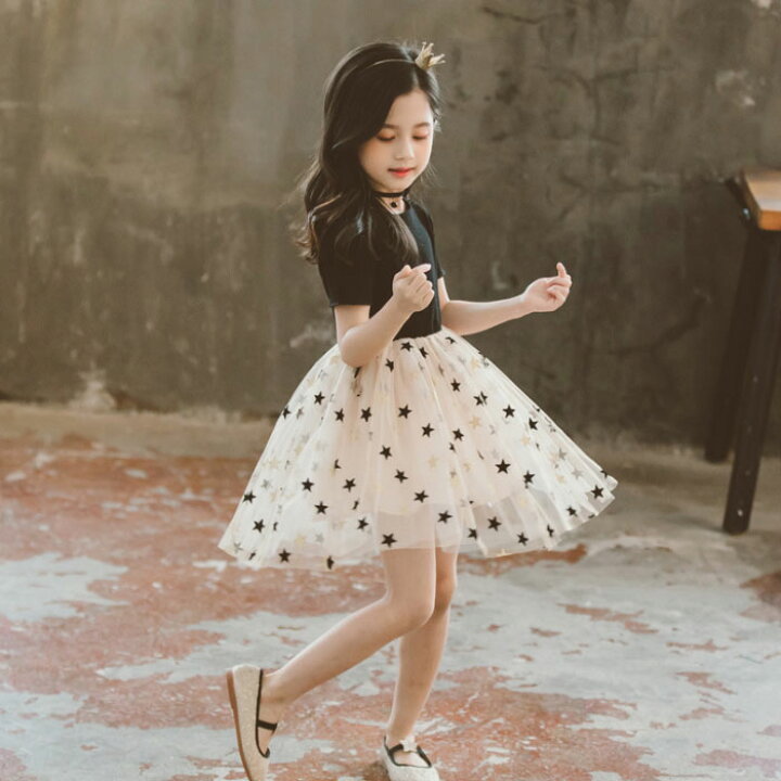 楽天市場 韓国子供服 夏 ワンピース 女の子 夏服 スター柄 半袖ワンピース 可愛いスタイル フォーマル 結婚式 ワンピース 発表会 子供服 ワンピース ブラック 110 1 130 140 150 160cm おしゃれ ワンピー ガールズ 誕生日 プレゼント ワンピース 旅行 リゾート