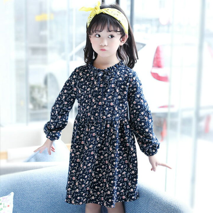 楽天市場 韓国子供服 ワンピース キッズ 女の子 ワンピース 花柄ワンピ 長袖ワンピ 可愛い 綿 コーデ ガールズ 子供ワンピ 女児用 膝丈上 オシャレ ネイビー ワンピース 通園 通学 春着 秋着 110cm 1cm 130cm 140cm 150cm 160cm 誕生日 結婚式 呼ばれ お祝い ワンピース
