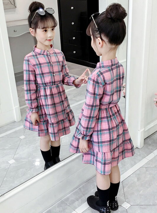 楽天市場】韓国子供服 ワンピース チェック柄 春服 女の子 ワンピース 