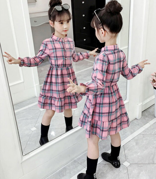 楽天市場】韓国子供服 ワンピース チェック柄 春服 女の子 ワンピース 