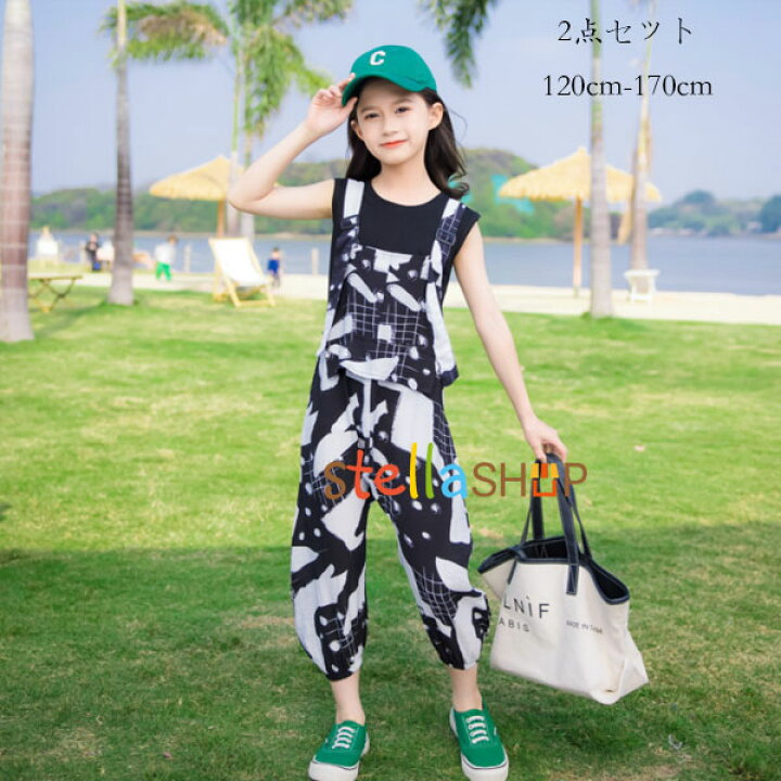 楽天市場 韓国子供服 女の子 セットアップ ファッション 夏服 2点セット キッズ セットアップ ノースリーブtシャツ オーバーオール 可愛い ガールズ カジュアル系 夏服 子ども 女児 学生 セットアップ 160センチ 個性プリント 夏着 お出かけ 旅行 リゾート 1 130 140
