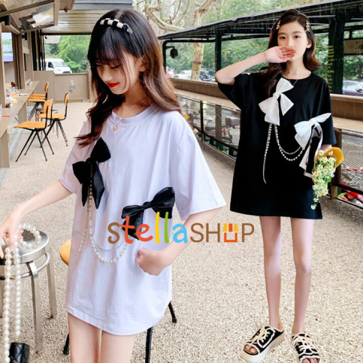 楽天市場 韓国子供服 女の子 可愛い 夏服 トップス Tシャツ ミドル丈 Tシャツ ブラック ホワイト キッズ Tシャツ 蝶結び 半袖 おしゃれ Tシャツ 姉妹 双子 誕生日 プレゼント 学生 通学着 Tシャツ オシャレ 結婚式 呼ばれ Tシャツ 旅行 リゾート 1cm 130cm 140cm