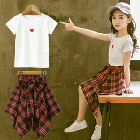 親子ペア 親子コーデ 子ども服 セットアップ 女の子 オシャレ 子供から大人まで カジュアル系 Tシャツ チェックスカート チェックパンツ ホワイト ブラック 海外旅行 通園 通学 ガールズ 女児 ジュニア 110 120 130 140 150 160 170cm