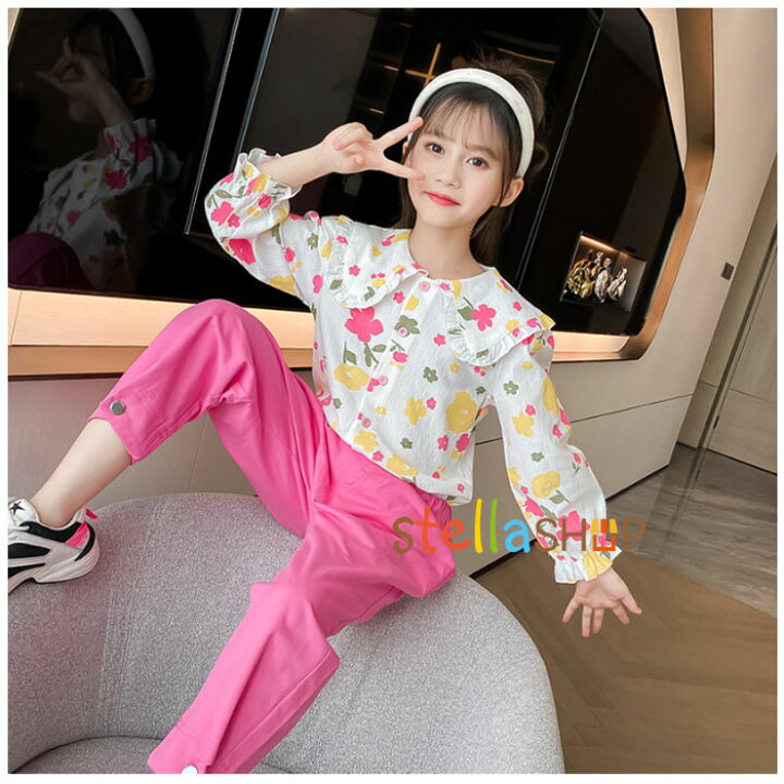 女の子 セットアップ ピンク 花柄 カラフル パジャマ 韓国子供服 通販