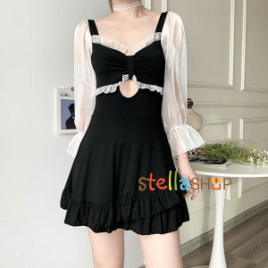 水着 レディース みずぎ 長袖 ワンピースタイプ おしゃれ 日焼け止め 女性 スイムウェア ブラック 水着 体型カバー セクシー 泳ぐ 海水浴 プール 温泉 シーサイド 大人 みずぎ ワンピース 36kg