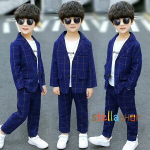 韓国子供服 男の子 フォーマル スーツ ダークブルー 入学式 卒業式 ピアノ演奏 小学生 スーツ 七五三 初節句 お宮参り ブレザー+ズボン 上下セット ボーイズ スーツ ジュニアスーツ チェック