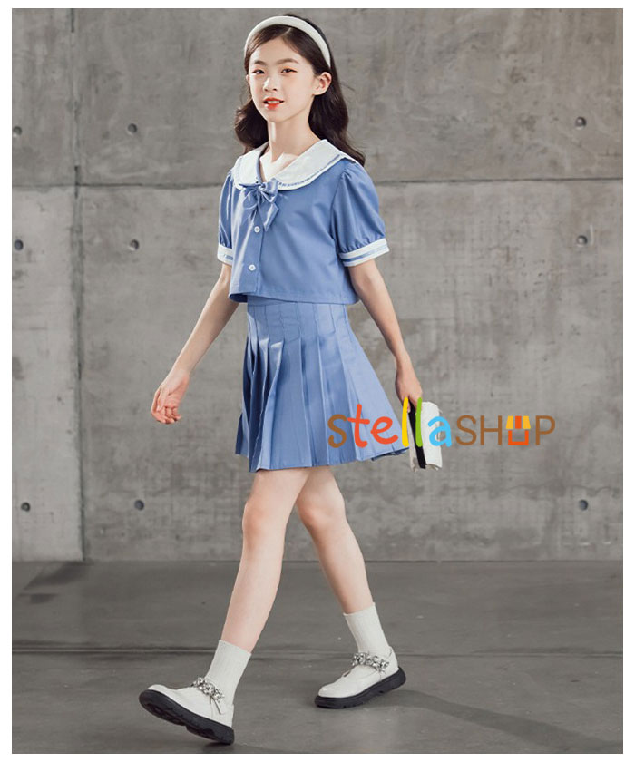 楽天市場】韓国子供服 女の子 セットアップ ブルー フォーマル 学院風
