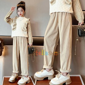 子供服 女の子 コーデュロイパンツ ページュ 春 秋 冬 ボトムス キッズ ニット セーター ページュ トップス ボトムス お出かけ 大人気 秋着 冬着 通学着 ガールズ 長袖 セーター 長ズボン レジャー おしゃれ 子ども服 子ども 120 130 140 150 160 170