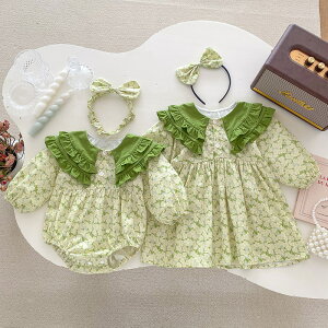 ロンパース ベビー ワンピース キッズ 長袖 ベビー服 姉妹 双子 子供服 春秋 カバーオール キッズ 綿 女の子 セレモニードレス 花柄 退院着 新生児 赤ちゃん 出産祝い ギフト 66cm 73cm 80cm 90cm 10