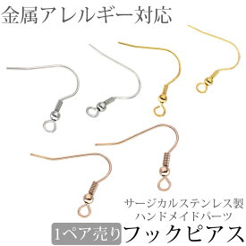 両耳用　アクセサリーパーツ ピアス用金具 フックピアス 金具Aタイプ ワイヤーフック バネ付き ハンドメイド 手芸 パーツ サージカルステンレス 安心 316L ニッケルフリー