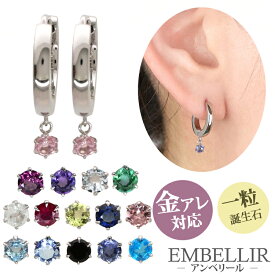 金属アレルギー対応 [EMBELLIR] ステンレスピアス 一粒誕生石のステンレスフープピアス フープピアス 両耳用 天然石 1月 2月 6月 8月 11月 サージカルステンレス