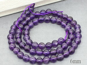 天然石 アメジストAA 連売 丸玉6mm(±0.5mm) 1本 約38cm 連売り アメシスト 紫水晶