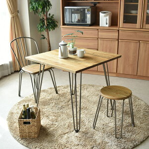 ダイニングテーブルセット 2人掛け 幅80 3点セット ダイニングセット エルム材 無垢 アイアン インダストリアル 古木風 カフェ スツール おしゃれ アンテーク レトロ カントリー調 無骨 スチ