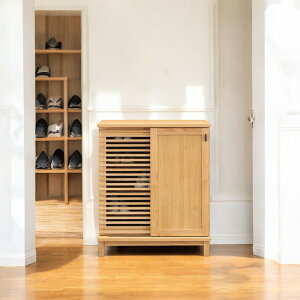 国産 幅80cm フリーボード シューズボックス 靴箱 15足 シューズラック 通気性 ルーバー オイル塗装 サイドボードナチュラル ブラウン キャビネット リビングボード アルダー 無垢 モダン 北