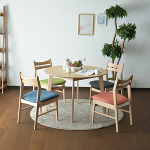 ダイニングテーブル 4人掛け 幅100cm 5点セット ダイニングセット ビーチ 突板 無垢 木目 円形 丸テーブル 丸型 円卓 食卓 白木テイスト 北欧風 ダイニングチェア 椅子 ファブリック おしゃれ