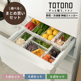〈 まとめ買いセット 〉 TOTONO トトノ 冷蔵庫 野菜 冷凍庫 用 伸縮ストッカー セット 冷蔵庫収納 伸縮 キッチン収納 冷蔵庫ケース トレー 収納 収納ケース スリット 伸縮自在 冷蔵庫整理 冷凍 まとめ買い 冷凍室 野菜室 ストッカー