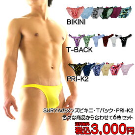 送料無料 メンズTバック メンズビキニ お任せ6枚セット S M L LL 返品不可 ローライズ 下着 パンツ SURYA スーリヤ ステニック 福袋