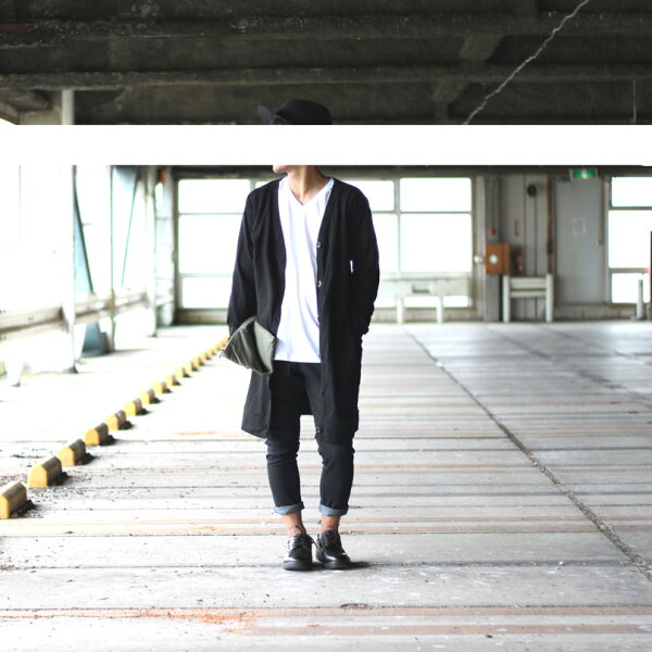 楽天市場 コーディガン ロング丈 カーディガン ロング オーバーサイズ ビッグ 黒 ブラック コットン メンズ レディース フリーサイズ モノトーン モード系 モード サルエルパンツはスティックアウト