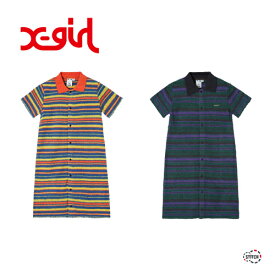 【SALE50%OFF 定価8,800円】 X-girl STRIPED TERRY CLOTH S/S DRESS 105222041001 ストライプ テリークロスショートスリーブ ドレス 半袖 ワンピース レディース エックスガール XGIRL正規取扱店