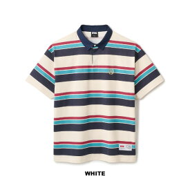 FTC PRINTED STRIPE RUGBY SHIRT FTC024SUMSH06 プリントストライプラグビーシャツ 半袖 ラガーシャツ ホワイト 白 ボーダー ショートスリーブ 襟 ボタン トップス コットン 綿 6.5オンス ブランドロゴ 刺しゅう メンズ カジュアル ストリート エフティーシー 正規取扱店