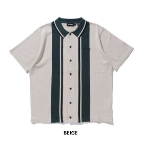 XLARGE エクストララージ LINE KNIT S/S SHIRT 101242013009 24SS ラインニット半袖シャツ ポロシャツ 黒 ブラック ベージュ ブラウン グリーン 前開き 羽織り ボタン ワンポイント 襟 カップルコーデ ショートスリーブ コットン 綿 ストリート 正規取扱店