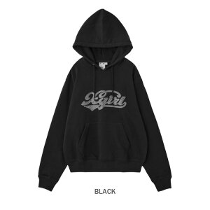 X-girl RHINESTONE CURSIVE LOGO SWEAT HOODIE 105254012008 ���C���X�g�[���J�[�V�u���S�X�E�F�b�g�t�[�f�B�[ �p�[�J�[ �v���I�[�o�[ �L���L�� �� �u���b�N ��l ���f�B�[�X �G�b�N�X�K�[�� ���K�戵�X