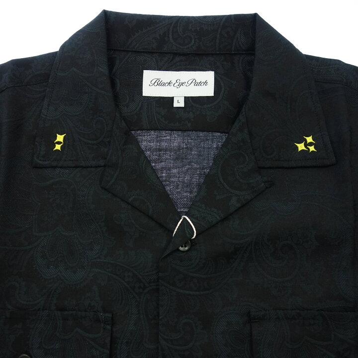 楽天市場】ブラックアイパッチ 開襟シャツ ワークシャツ 半袖 刺繍 