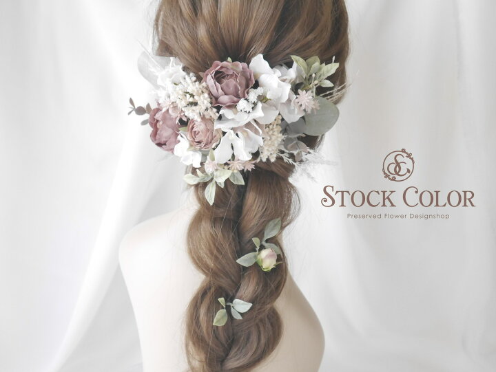 楽天市場 ミルフィーユローズと紫陽花のヘッドドレス ヘアアクセサリー 結婚式 成人式 ウェディングドレスに Stock Color