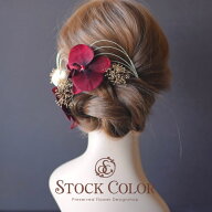 胡蝶蘭と水引飾りのヘッドドレス ヘアアクセサリー 髪飾り(深紅レッド)＊ウェディング 成人式 白無垢 和…