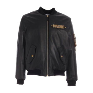 MOSCHINO XL[m Y U[&t@[WPbgER[g 370220700555 Metal logo bomber jacket in black Black 48 yE֐ōz