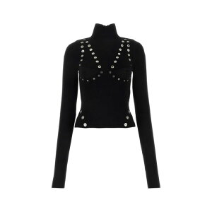 Off-White �I�t�z���C�g ���f�B�[�X �j�b�g�E�Z�[�^�[�E�J�[�f�B�K�� OWHF049F23KNI0011000 Black viscose blend top Black 40 42 38 �y���������E�֐ō��z