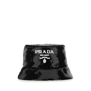 Prada �v���_ ���f�B�[�X �X�q 1HC1372D0GF0967 Black sequins bucket hat Black S M L �y���������E�֐ō��z