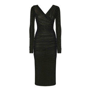 Dolce & Gabbana �h���`�F�K�b�o�[�i ���f�B�[�X �����s�[�X�E�h���X�E�I�[���C������ F6JIYTFSRP1HN56W Small Polka Dot V-Neck Dress Black 46 48 50 �y���������E�֐ō��z