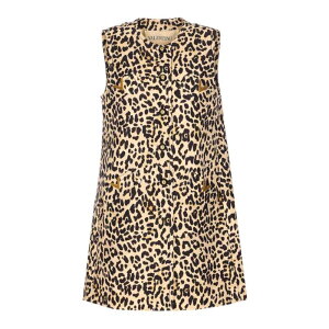 Valentino Garavani ���@�����e�B�m ���f�B�[�X �����s�[�X�E�h���X�E�I�[���C������ CF7T09F9AN2 Crepe Couture Animalier Print Dress Brown 42 �y���������E�֐ō��z