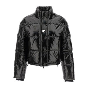 Courreges �N���[�W�� ���f�B�[�X �_�E���W���P�b�g�E�R�[�g 323CMA106VY00169999 Vinyl cropped down jacket Black M S L XS �y���������E�֐ō��z