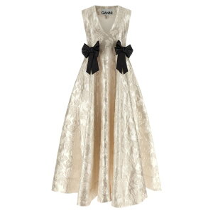 GANNI �K�j�[ ���f�B�[�X �����s�[�X�E�h���X�E�I�[���C������ A1030151135 'Cloque V-Neck' dress White EU34 EU36 EU38 EU40 �y���������E�֐ō��z