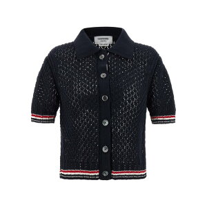 Thom Browne �g���E�u���E�� ���f�B�[�X �j�b�g�E�Z�[�^�[�E�J�[�f�B�K�� FKC694AY3062415 'Hector pointelle' polo shirt Blue IT38 IT40 IT42 40 42 44 46 38 �y���������E�֐ō��z